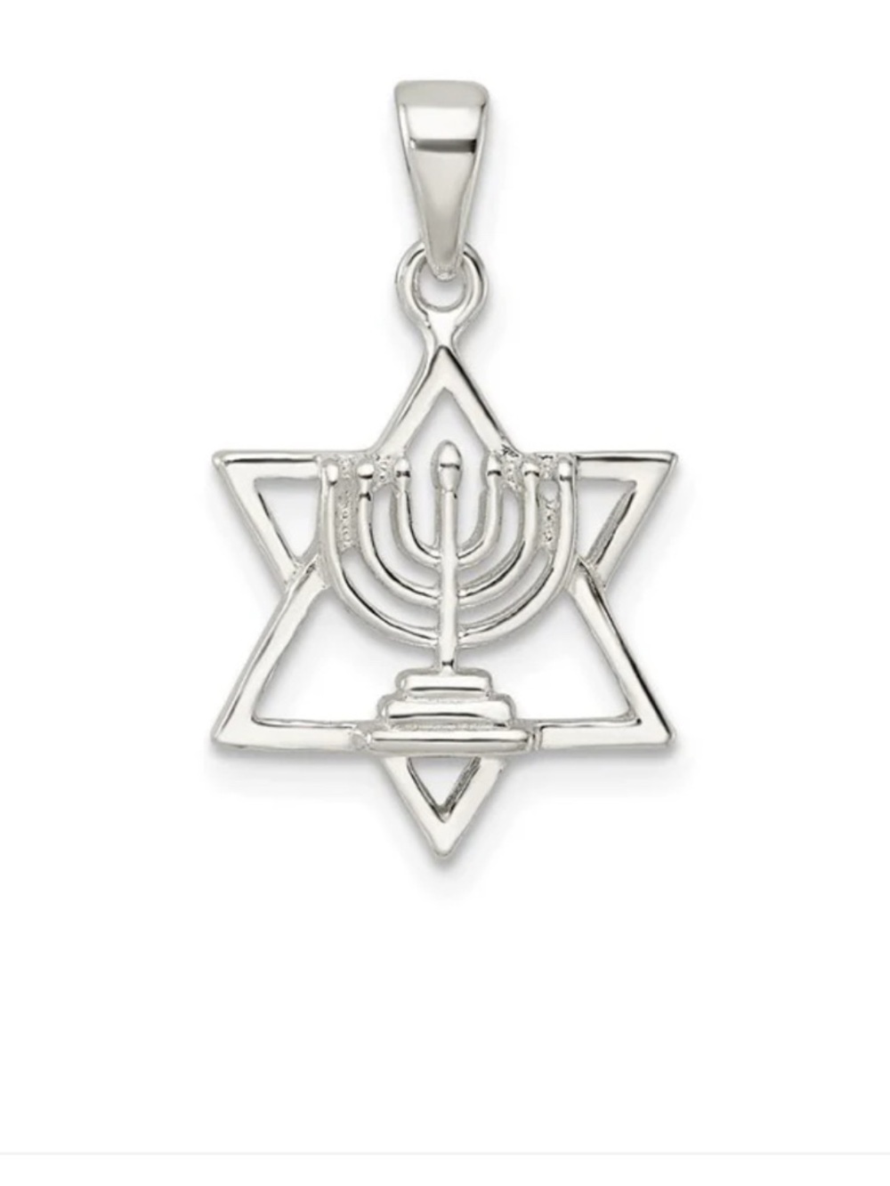 Sterling Silver Star of David Menorah Pendant - Silver